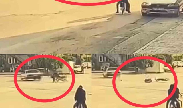 O anlar kamerada: Motosikletle otomobil çarpıştı, sürücü savruldu