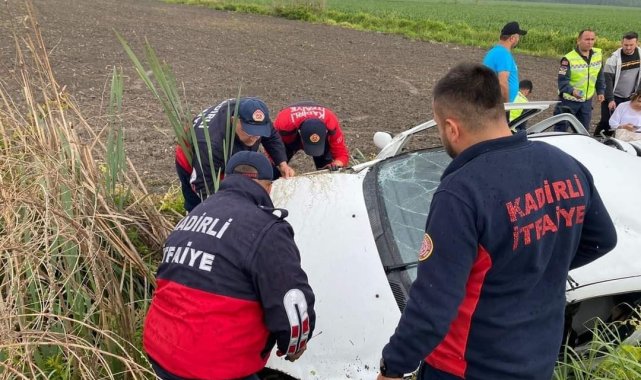 Şarampole devrilen otomobilin sürücüsü yaralandı