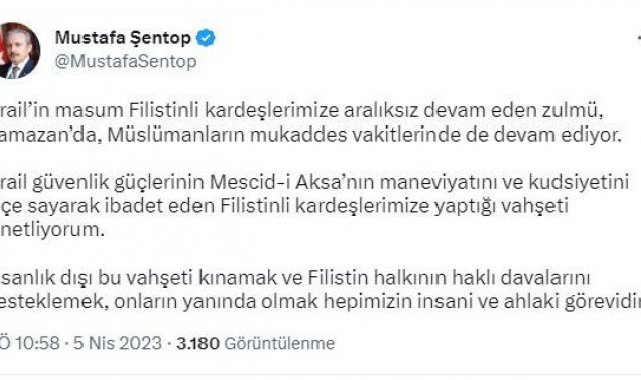 TBMM Başkanı Şentop: İsrail güvenlik güçlerinin yaptığı vahşeti lanetliyorum