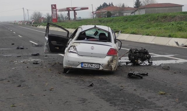 Tekirdağ'da otomobil refüje çarptı