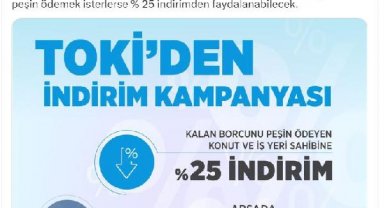 TOKİ'de peşin ödemeye yüzde 25 indirim