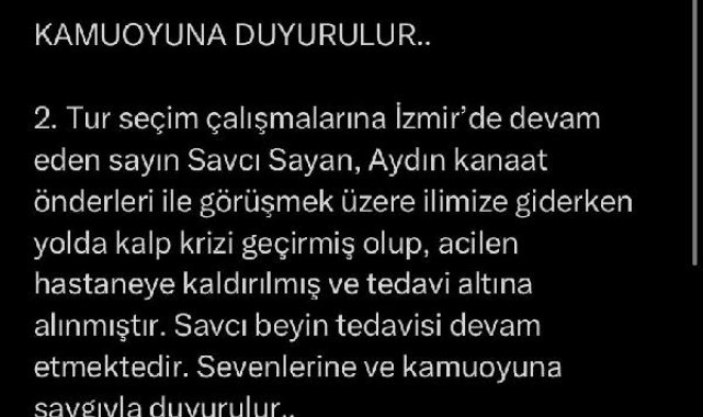 AK Parti'li Savcı Sayan kalp krizi geçirdi
