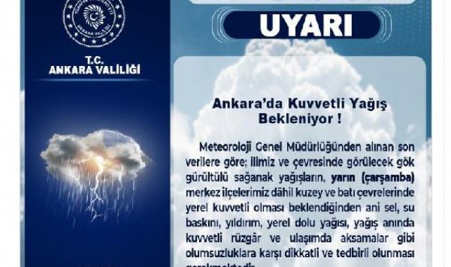 Ankara Valiliği'nden 'sağanak' uyarısı
