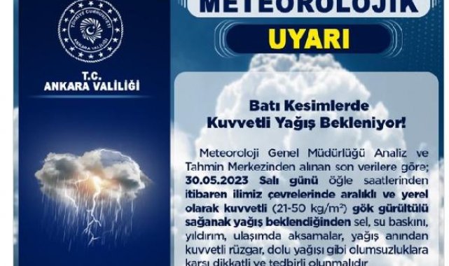 Ankara Valiliği'nden 'sağanak' uyarısı