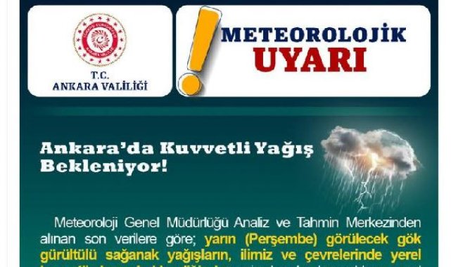 Ankara Valiliği'nden 'sağanak' uyarısı