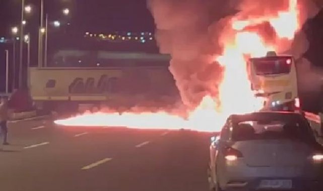Ankara'da TIR'ın çarptığı yolcu otobüsünün alev alev yanması kamerada: 5 yaralı