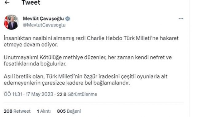 Bakan Çavuşoğlu'ndan Charlie Hebdo'ya tepki