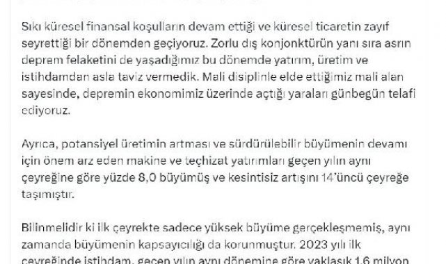 Bakan Nebati: Vatandaşımızın refah seviyesini ileri taşımaya devam edeceğiz