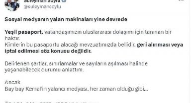 Bakan Soylu'dan 'yeşil pasaport' açıklaması