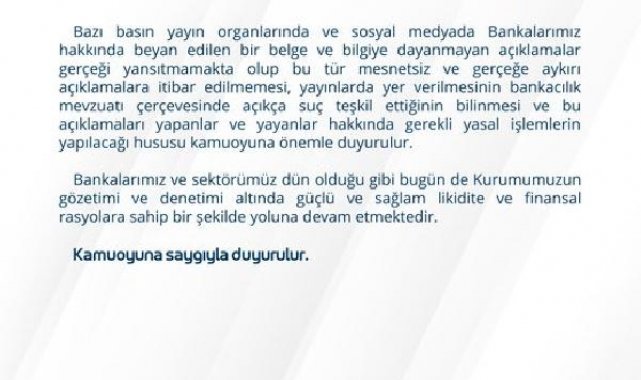 BDDK'dan bankalarla ilgili çıkan haberlere ilişkin açıklama