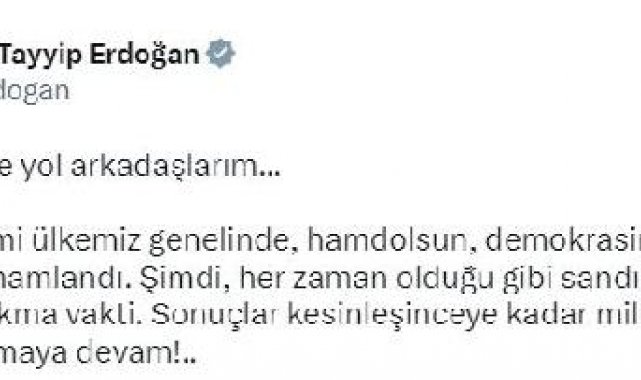 Cumhurbaşkanı Erdoğan: Oy verme demokrasimize yakışır şekilde tamamlandı