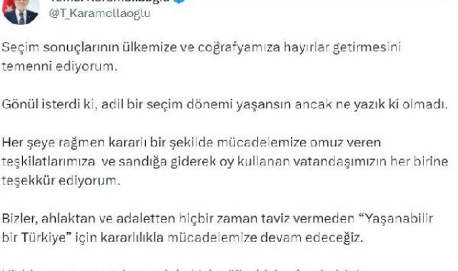 Karamollaoğlu: Kararlılıkla mücadelemize devam edeceğiz