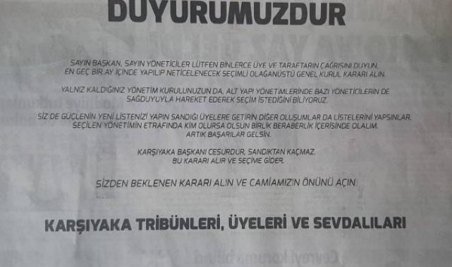 Karşıyaka'da ilanlı kongre çağrısı