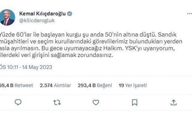 Kılıçdaroğlu: Bu gece uyumayacağız halkım