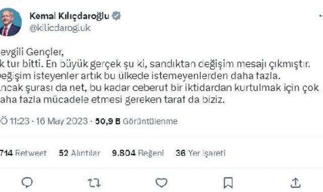 Kılıçdaroğlu: Sandıktan değişim mesajı çıktı