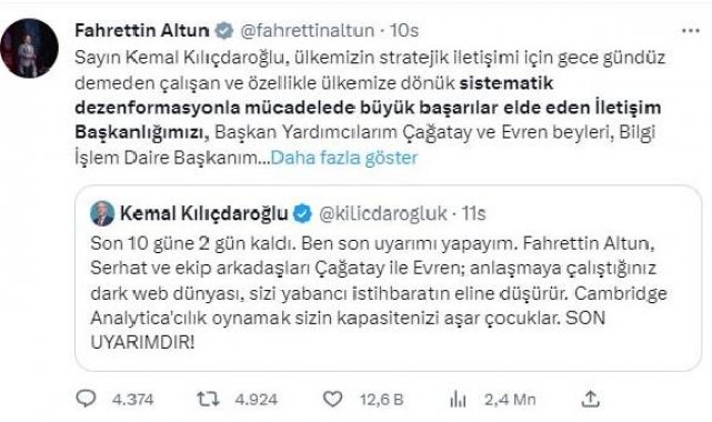Kılıçdaroğlu'nun 'dark web' çıkışına Altun'dan cevap