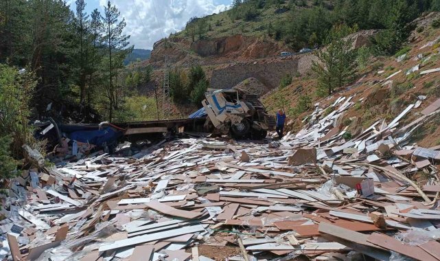 Laminant yüklü tır dereye yuvarlandı: 1 yaralı