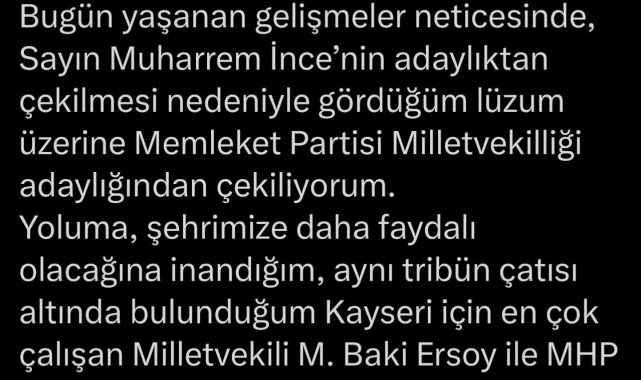 Memleket Partili Atasun, milletvekiliği adaylığından çekildi