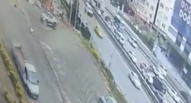 Pendik'te el freni çekilmeyen cip geri kayarak D-1-00 Karayoluna girdi 