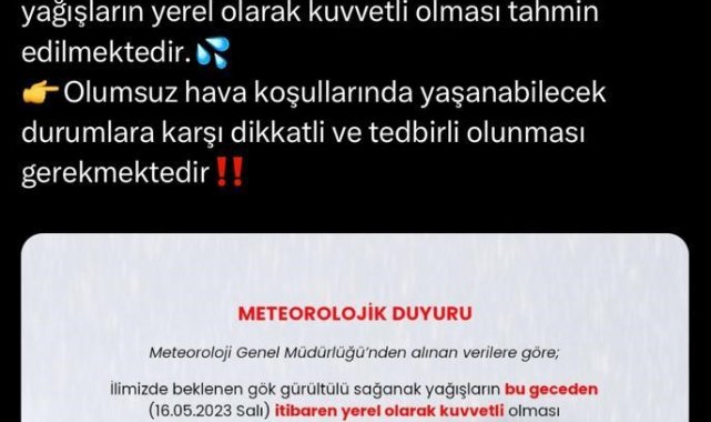 Sakarya Valiliği'nden sağanak yağış uyarısı