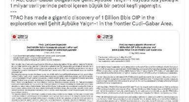 TPAO: 1 milyar varil petrolün bulunduğu bölgede yeni keşif potansiyeli yüksek