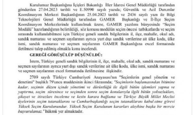 YSK'dan GAMER'de seçim modülü için bilgi talebine ret