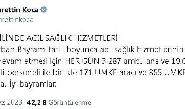 Bakan Koca: Bayramda 19 bin 83 acil sağlık personeli görev başında