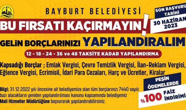Bayburt Belediyesi'nden borç yapılandırma imkanı