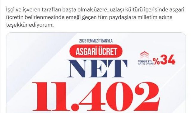 Cumhurbaşkanı Erdoğan: Asgari ücret hayırlı olsun
