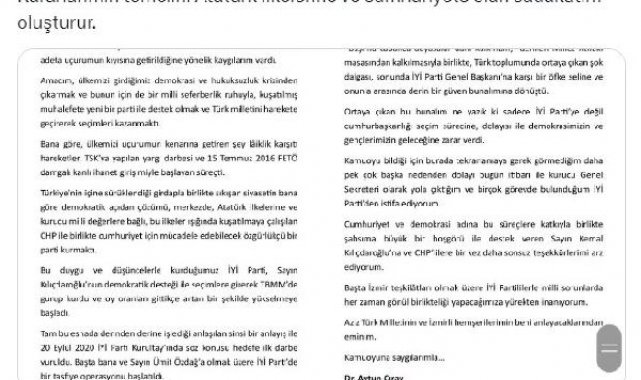 İYİ Partili Çıray, partisinden istifa etti