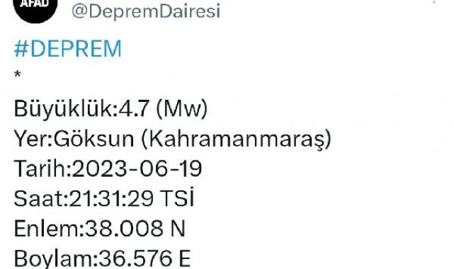 Kahramanmaraş'ta 4.7 büyüklüğünde deprem