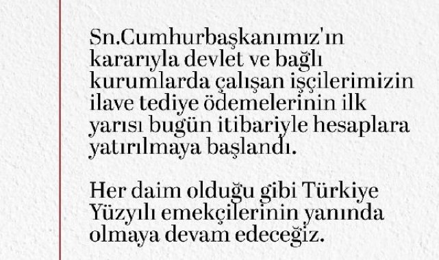 Kamu işçilerinin ilave tediye ödemeleri yatırılmaya başlandı