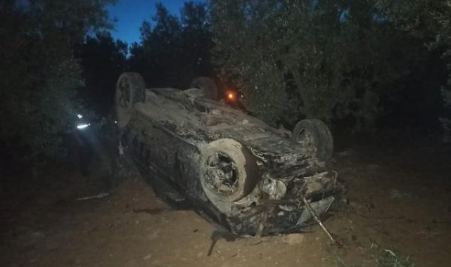 Kontrolden çıkan cip zeytinlik alana girerek takla attı: 1 yaralı
