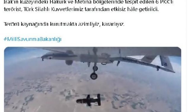 MSB: Hakurk ve Metina bölgelerinde 6 terörist etkisiz hale getirildi