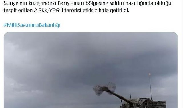 MSB: Saldırı hazırlığındaki 2 terörist etkisiz hale getirildi