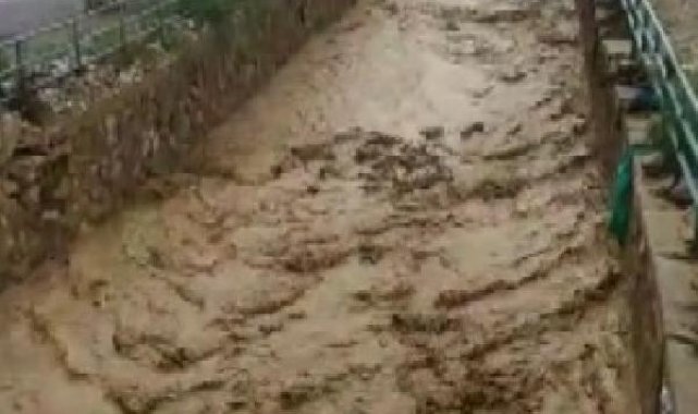 Niğde'de şiddetli yağışta dere taştı