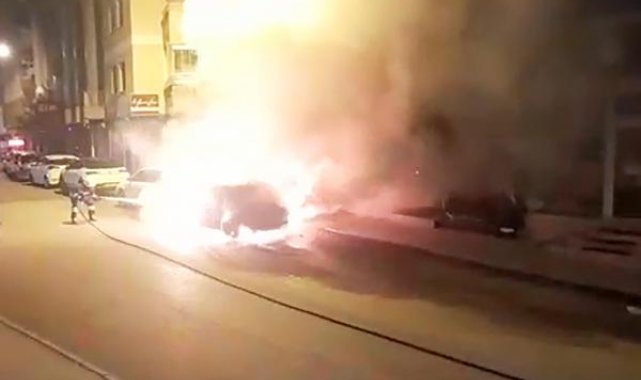 Park halindeki 2 otomobil, yangında kullanılamaz hale geldi