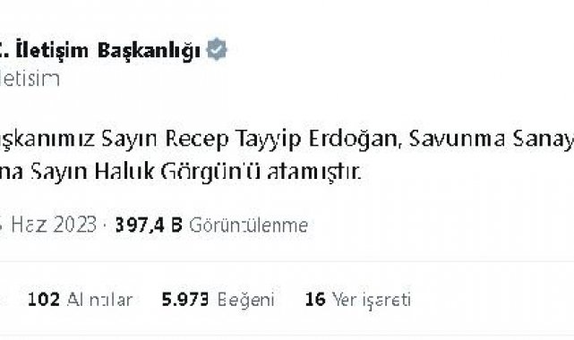 Savunma Sanayii Başkanlığı'na Haluk Görgün atandı