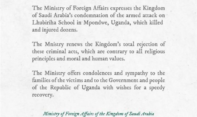 Suudi Arabistan, Uganda'daki okul saldırısını kınadı