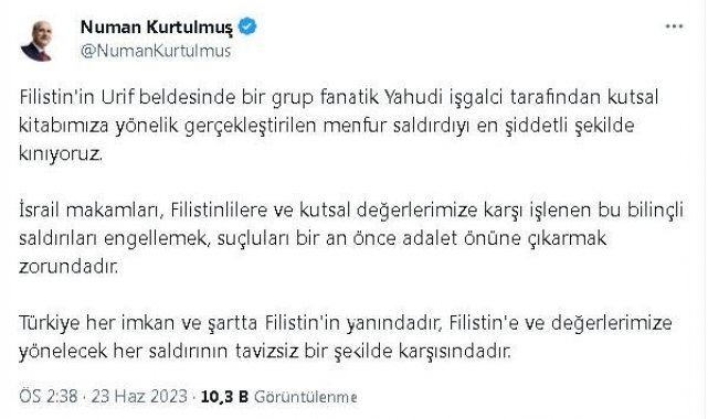 TBMM Başkanı Kurtulmuş, Filistin'de Kur'an-ı Kerim'e saldırıyı kınadı