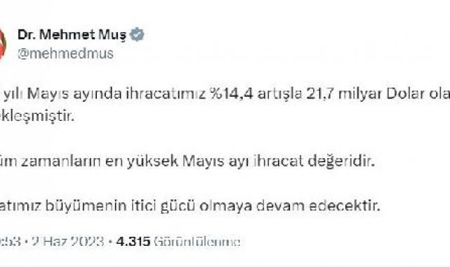 Tüm zamanların en yüksek mayıs ayı ihracat rakamına ulaşıldı