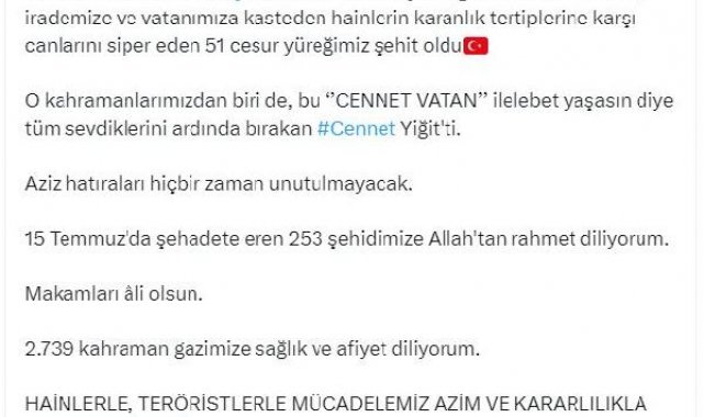 Bakan Yerlikaya, 'Cennet Vatan' belgeselini paylaştı