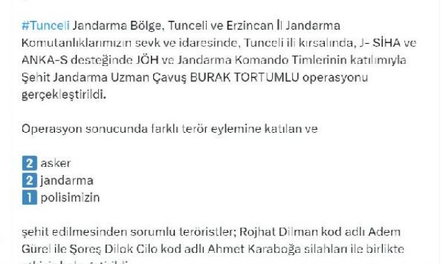 Bakan Yerlikaya: 5 asker ve polisin şehit edilmesinden sorumlu 2 terörist etkisiz hale getirildi