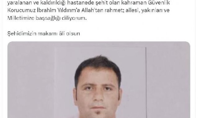 Bakan Yerlikaya: Şırnak'ta güvenlik korucumuz şehit oldu