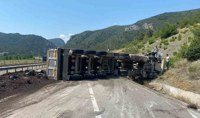 Bilecik'te devrilen tırın sürücüsü yaralandı