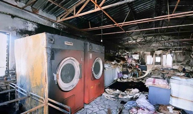 Çamaşırhanede çıkan yangında büyük çapta maddi hasar meydana geldi
