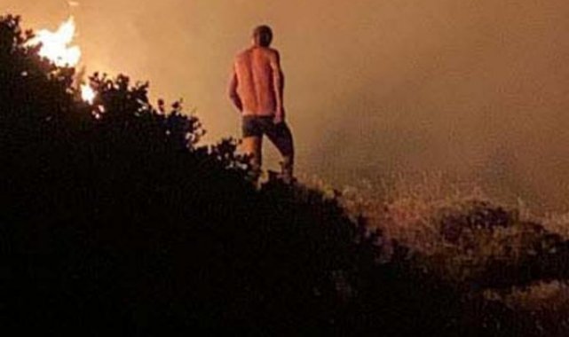 Çeşme'deki yangınla ilgili gözaltına alınan şüphelinin bölgede çekilen görüntüleri ortaya çıktı