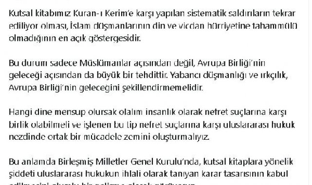 Cumhurbaşkanı Yardımcısı Yılmaz'dan Kur'an-ı Kerim'e yapılan saldırılara tepki
