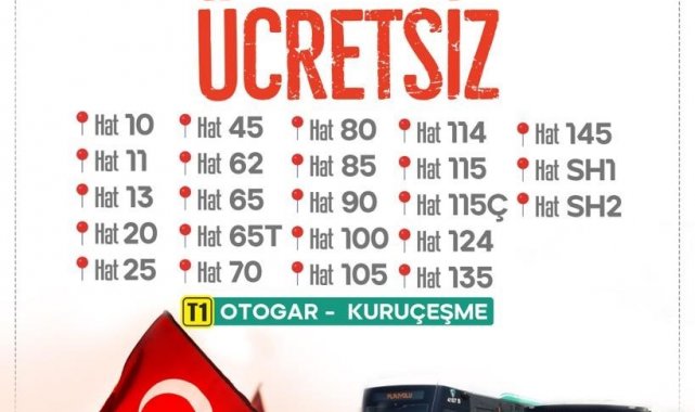 Demokrasi ve milli birlik gününde ücretsiz ulaşım hizmeti