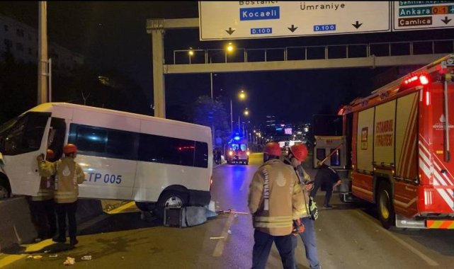 E5'te kontrolden çıkan servis minibüsü refüje çarptı: 4 yaralı